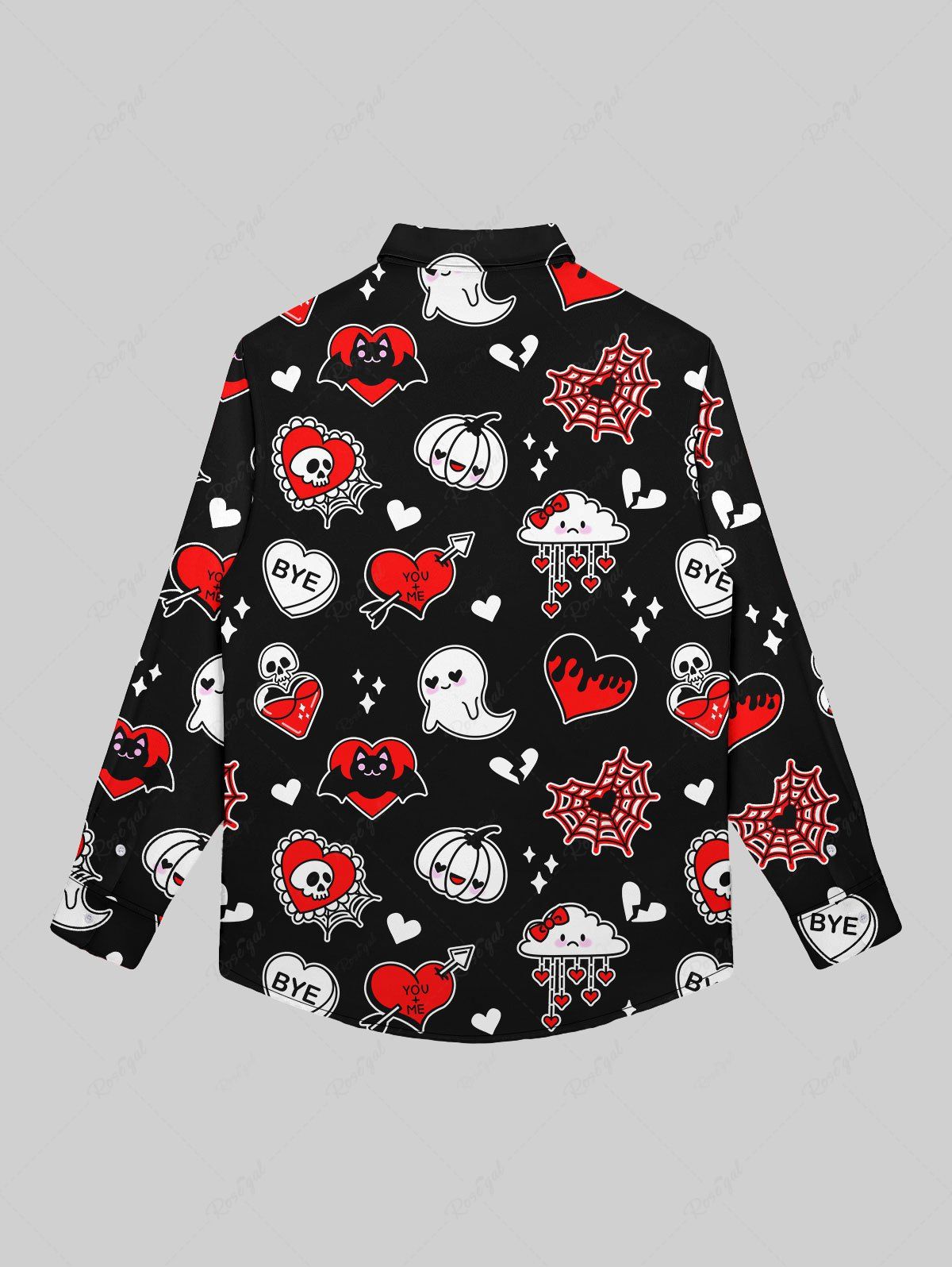 Gothic Valentine's Day Skulls Ghost Heart Cloud Star Bat Pumpkin Print Button Down Shirt For Men