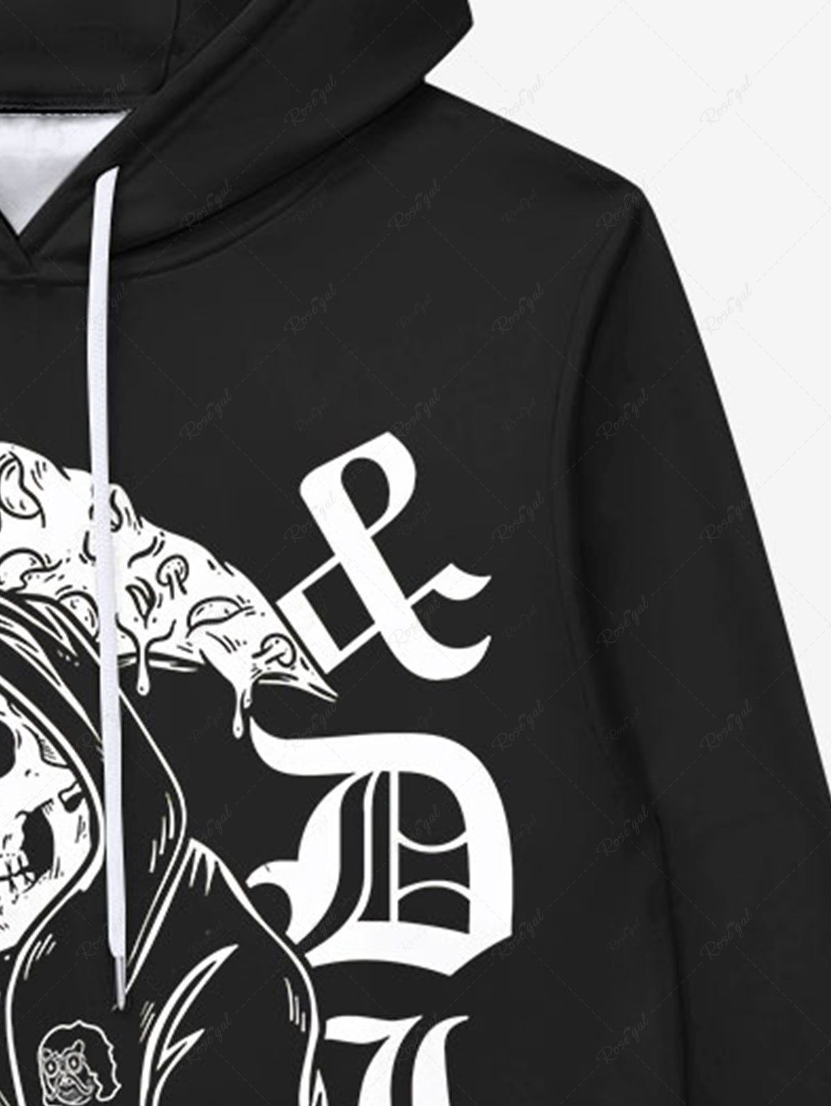 Gothic Skull Wizard Sickle Letters Print Pocket Drawstring Fleece Lining Pullover Hoodie For Men