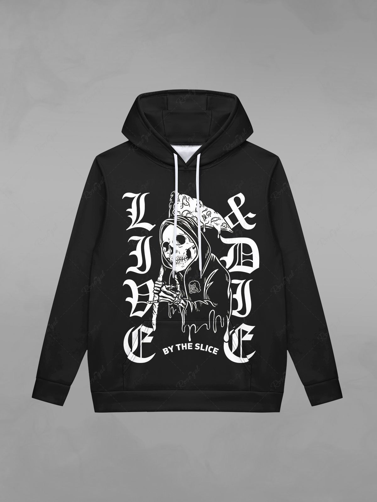 Gothic Skull Wizard Sickle Letters Print Pocket Drawstring Fleece Lining Pullover Hoodie For Men