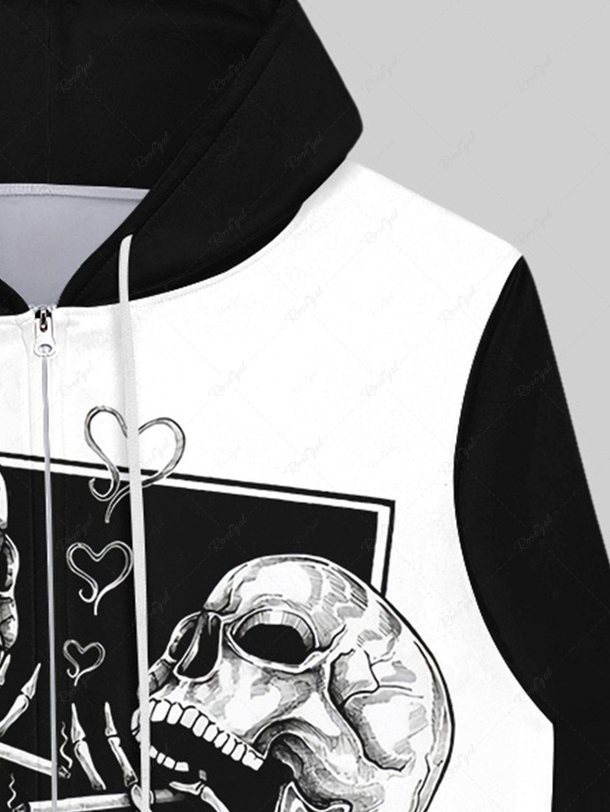 Gothic Skulls Smoking Print Pockets Zip Up Fleece Lining Hoodie For Men