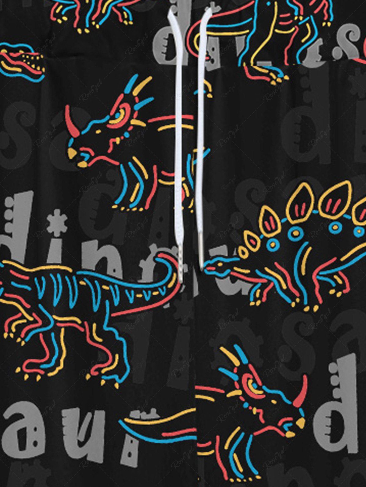 Gothic Dinosaur Letters Print Wide Leg Drawstring Sweatpants For Men
