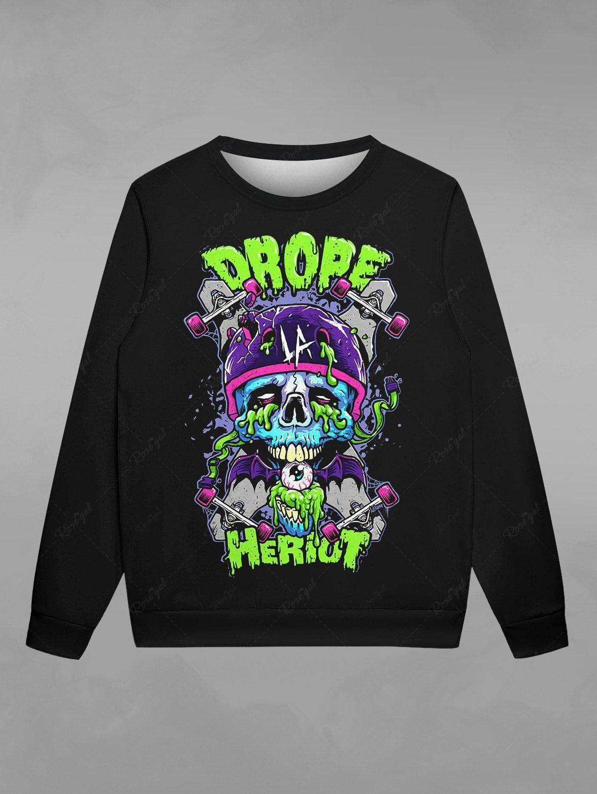 Gothic Skull Letters 3D Print Crew Neck Sweatshirt For Men