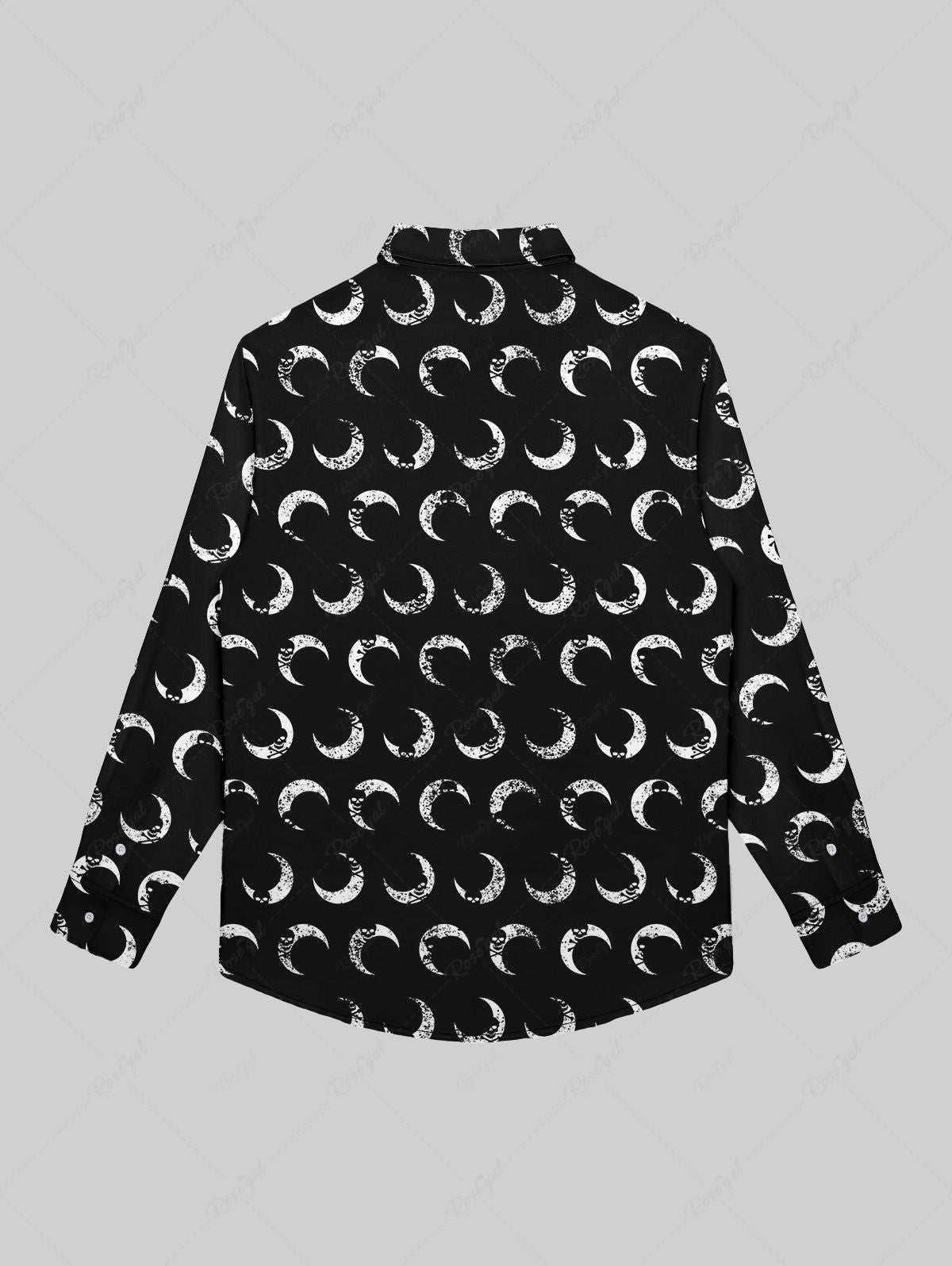 Gothic Moon Skulls Print Button Down Shirt For Men