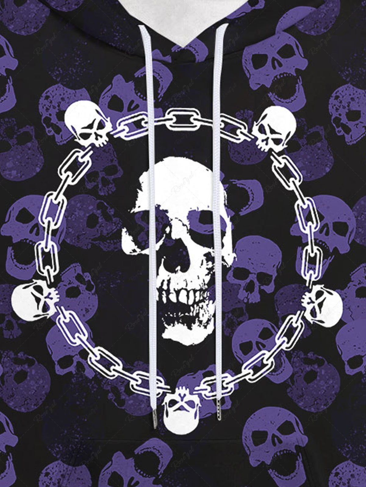 Gothic Skulls Chains Print Drawstring Hoodie For Men