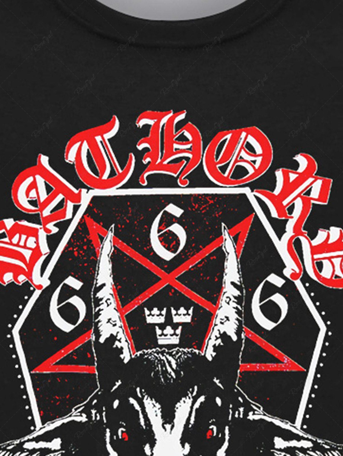 Gothic Sheep Head Star Cross Letters Print T-shirt For Men
