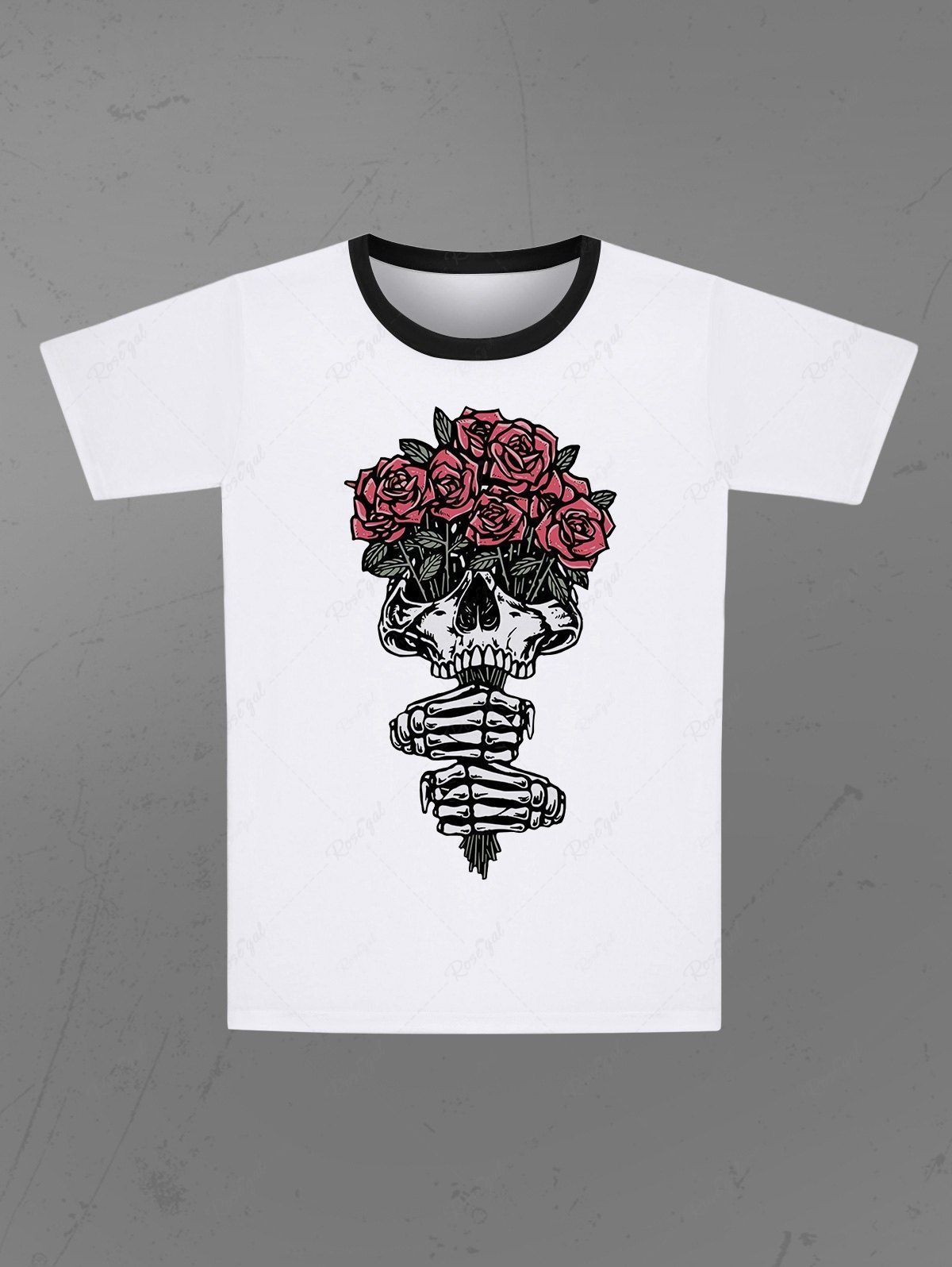 Gothic Valentine's Day Rose Flower Skull Print T-shirt For Men