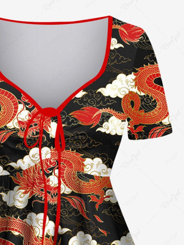 Gothic Plus Size 3D Cloud Dragon Print Cinched A Line Dress