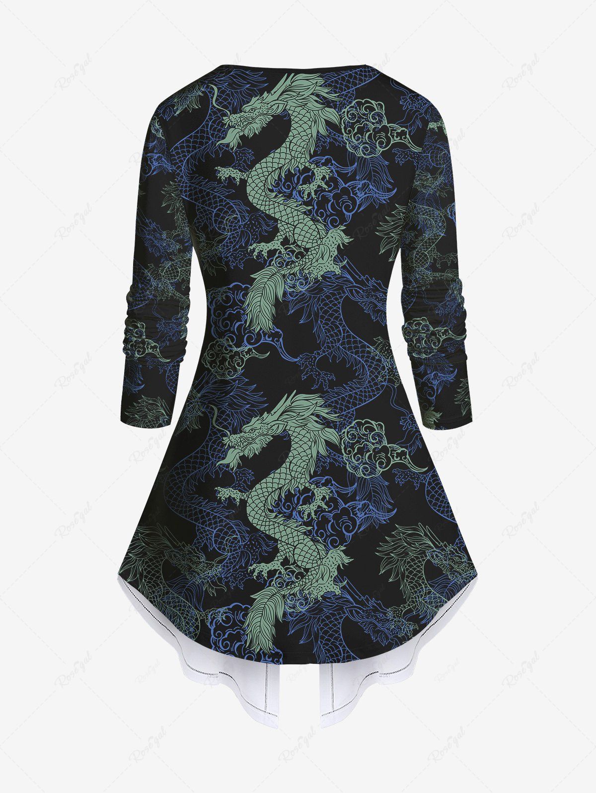 Gothic Dragon Cloud Print Patchwork Asymmetric 2 in 1 Long Sleeves Top