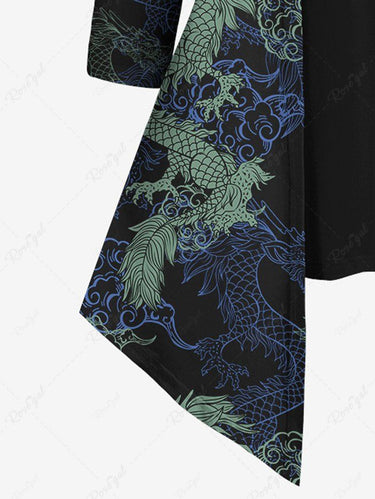 Gothic Plus Size Dragon Cloud Print Patchwork Asymmetric 2 in 1 Long Sleeves Top