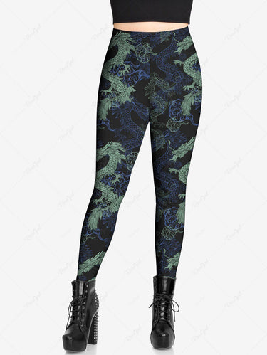 Gothic Plus Size Dragon Cloud Print Skinny Leggings