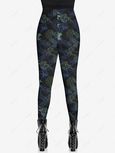 Gothic Plus Size Dragon Cloud Print Skinny Leggings
