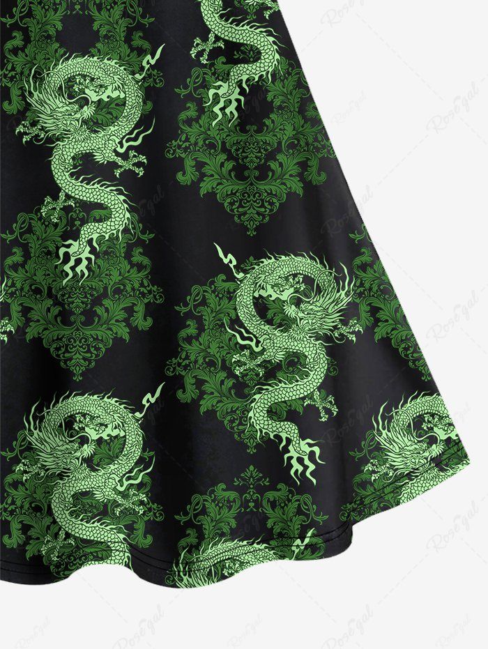 Gothic Dragon Vintage Floral Print Crisscross A Line Cami Dress