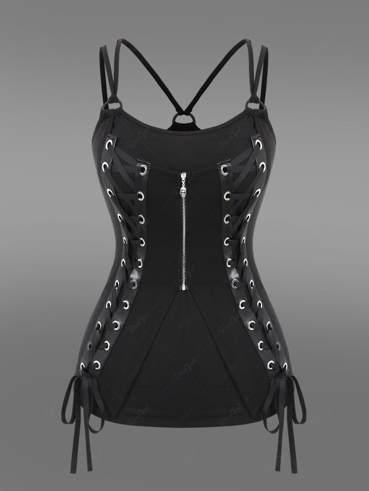 Plus Size & Curve Lace Up Full Zipper Plaid Tank Top [23% OFF Plus Size & Curve Lace Up Full Zipper Plaid Tank Top [23% OFF