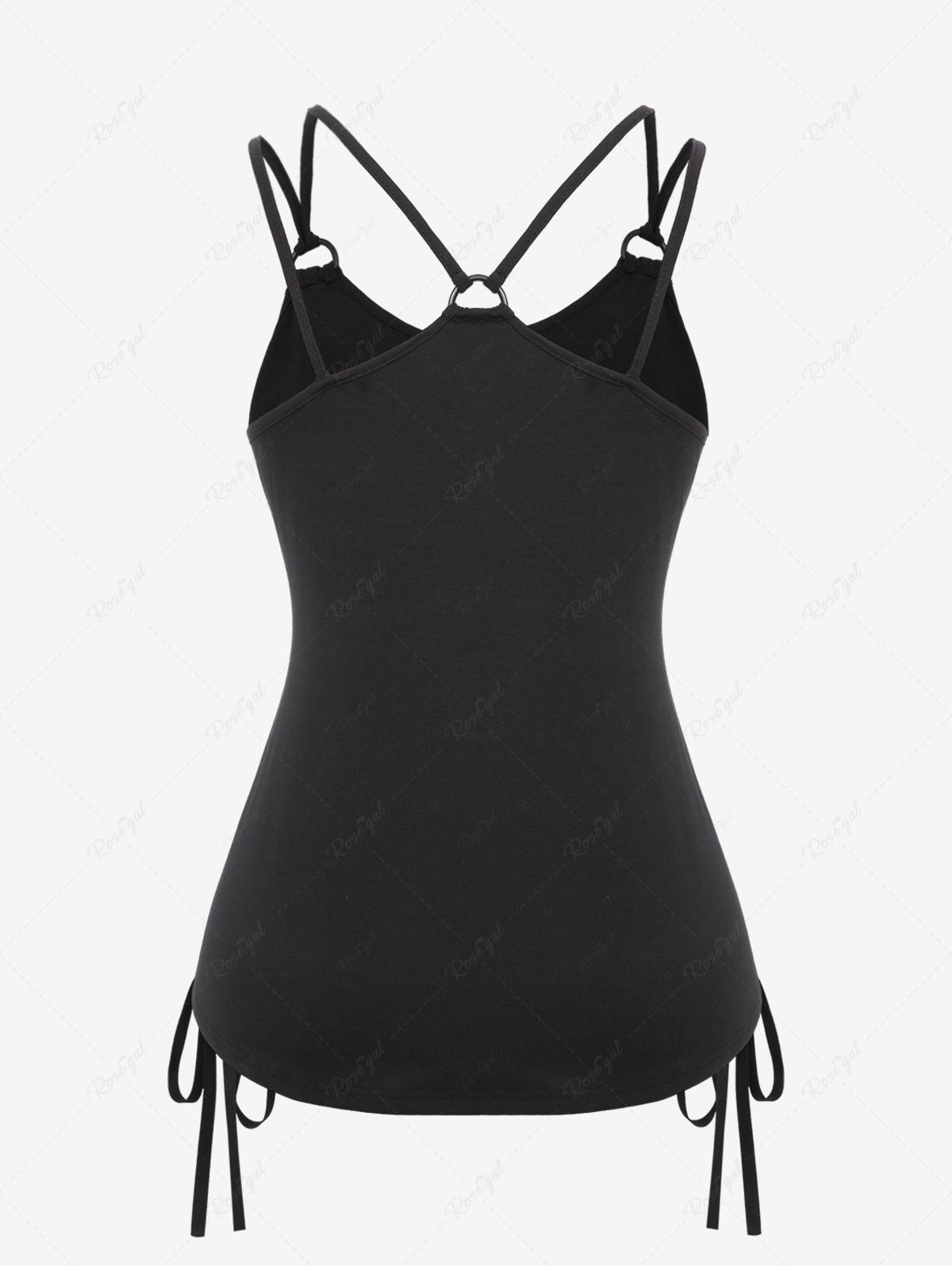 Gothic PU Lace Up Grommet Skull Zipper V Cut Solid Strappy Cami Top