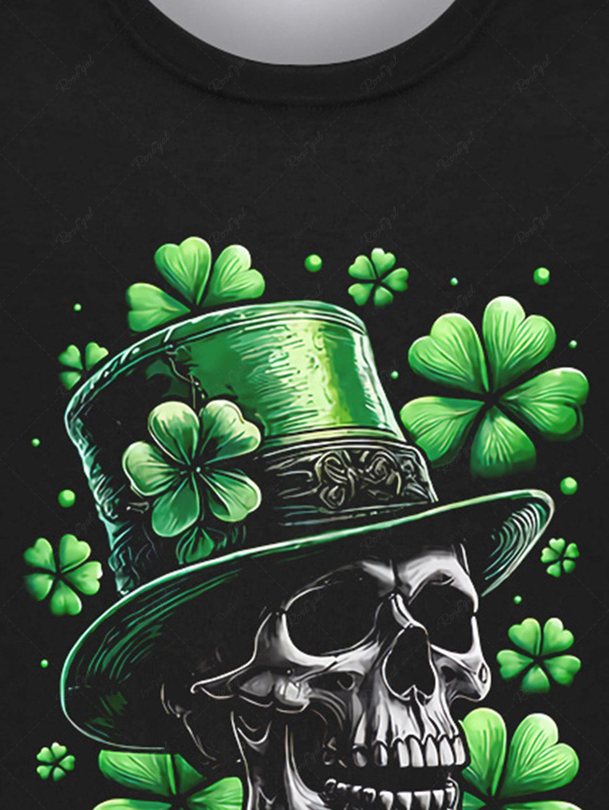 Gothic Lucky Four Leaf Clover Hat Skull Print Short Sleeves T-shirt For Men