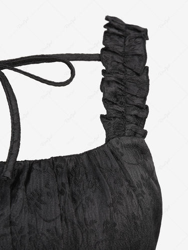 Gothic Plus Size Floral Jacquard Embroidered Bowknot Tied PU Straps Grommet Buckle Ruched Lace Up Solid A Line Handkerchief Dress(3 Days Delivery)