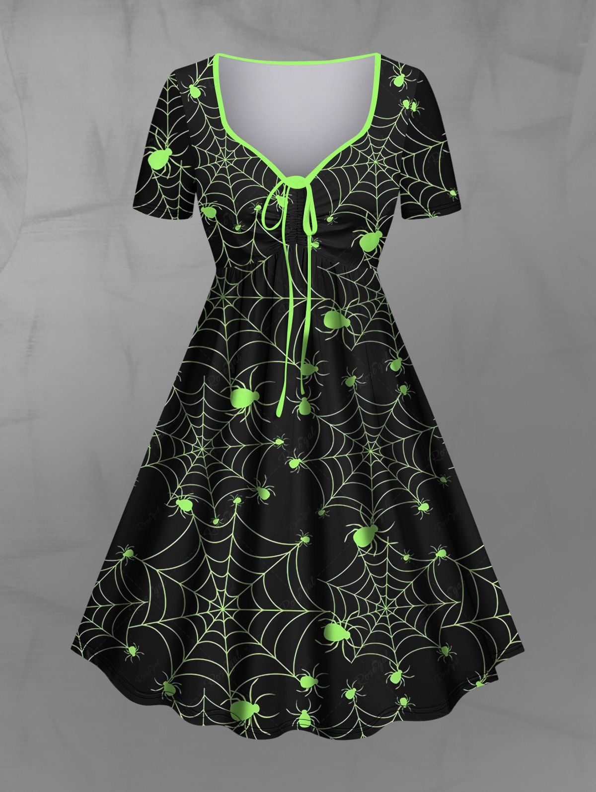 Gothic Plus Size Spider and Spider-web Print Cinched A Line Dress – Rgothic