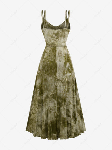 Gothic Plus Size Lace Up D-Ring Grommet Layered Ruffles Tie Dye High Low Backless Asymmetric A Line Cami Dress(3 Days Delivery)