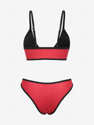 Gothic Plus Size Letters Bunny Girl Fire Flame Print Bikini Set (Adjustable Shoulder Strap)