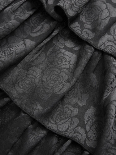 Gothic Plus Size Floral Applique Mesh Lace Overlay Jacquard Layered Ruffles Asymmetric A Line Skirt