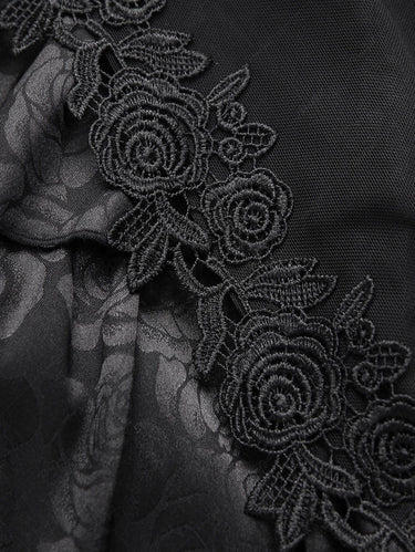 Gothic Plus Size Floral Applique Mesh Lace Overlay Jacquard Layered Ruffles Asymmetric A Line Skirt