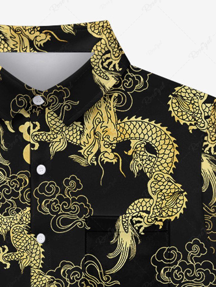 Gothic Dragon Auspicious Cloud Print Button Down Shirt For Men