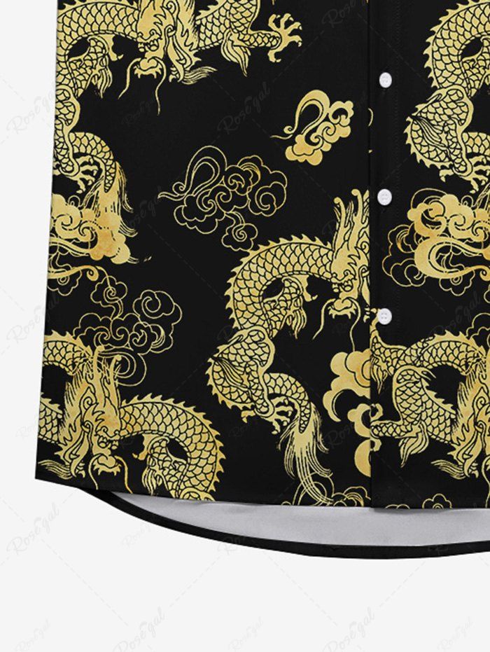 Gothic Dragon Auspicious Cloud Print Button Down Shirt For Men