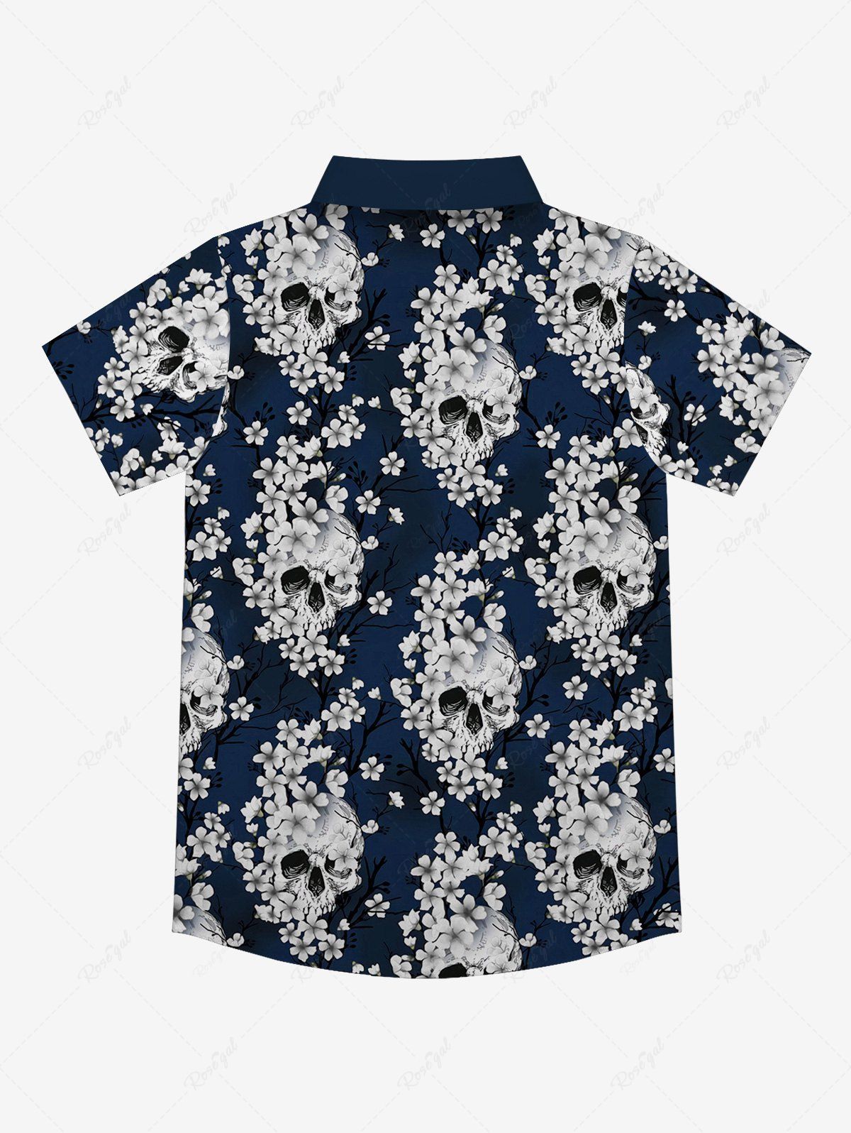 Gothic Turn-down Collar Skulls Flower Branch Print Buttons Shirt For Men