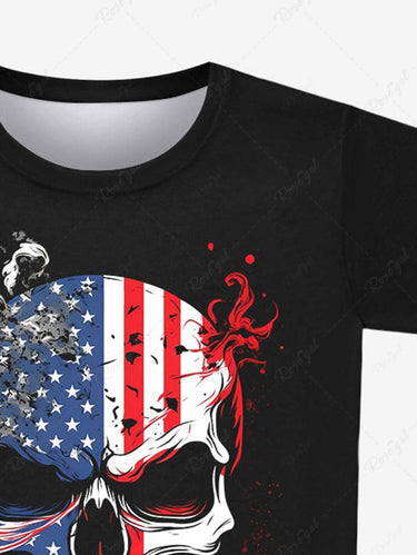 Gothic Skull American Flag Blood Paint Drop Blobs Print T-shirt For Men