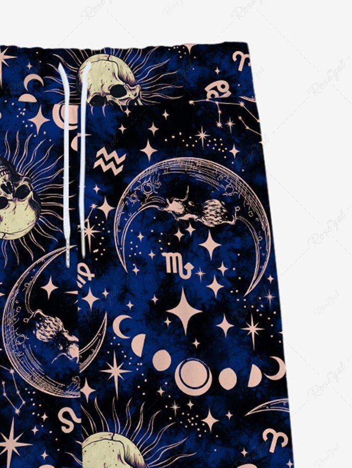 Gothic Galaxy Skulls Sun Moon Star Print Drawstring Wide Leg Sweatpants For Men
