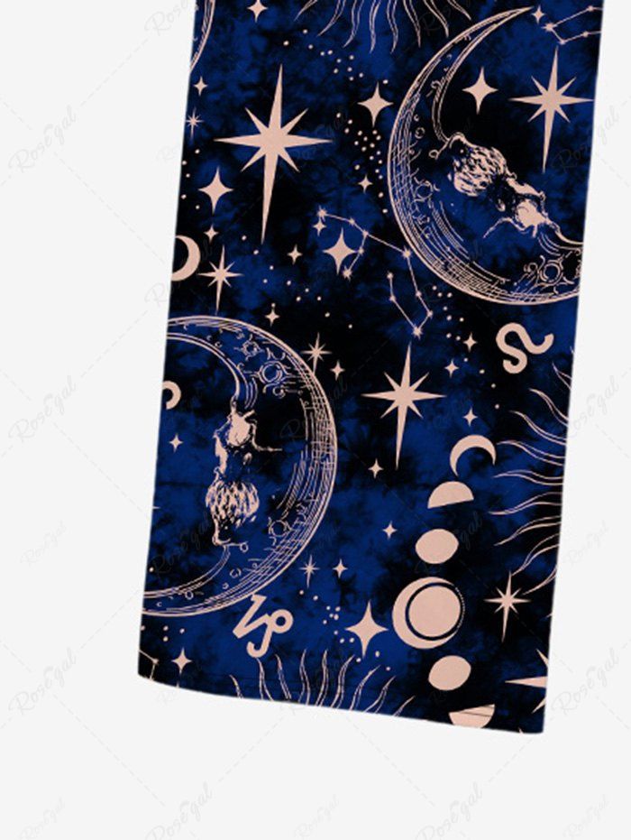 Gothic Galaxy Skulls Sun Moon Star Print Drawstring Wide Leg Sweatpants For Men