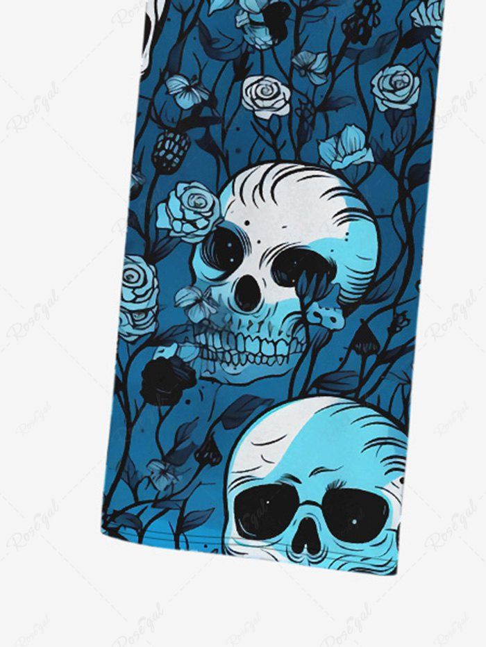 Gothic Skulls Rose Flower Leaf Colorblock Print Drawstring Wide Leg Sweatpants For Men