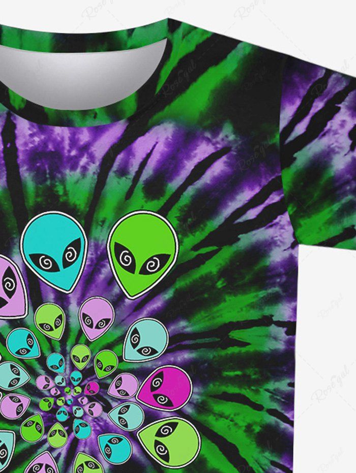 Gothic Tie Dye Skull Alien Swirls Print Short Sleeves T-shirt For Men