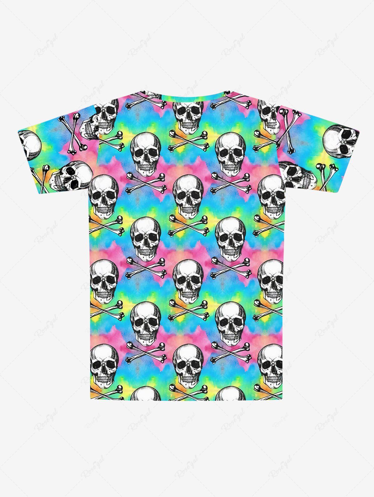 Gothic Skulls Bone Tie Dye Colorblock Print Short Sleeves T-shirt For Men