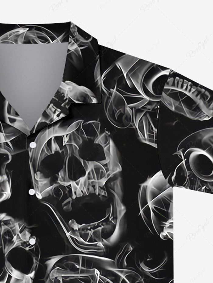 Gothic Turn-down Collar Fire Skulls Print Buttons Shirt For Men
