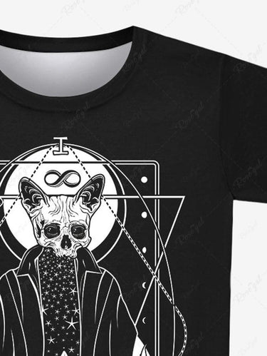 Gothic Plus Size Skulls Candle Sword Dog Wizard Stars Print Short Sleeves T-shirt For Men