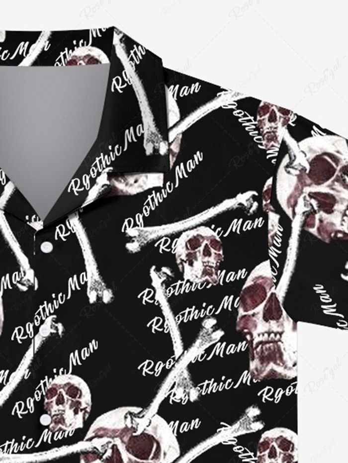 Gothic Turn-down Collar Skulls Bone Letters Print Buttons Shirt For Men