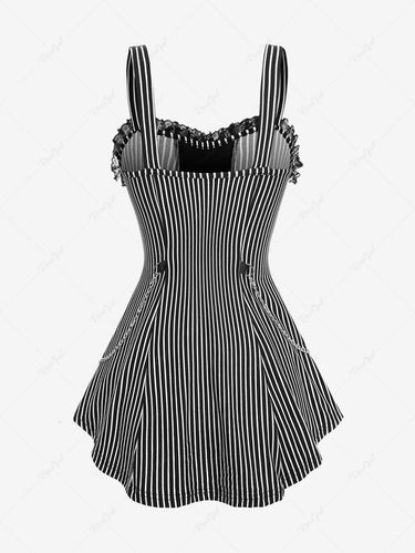 Gothic Plus Size Striped Lace Up Chain Lace-trim Backless Ruffles Tank Top