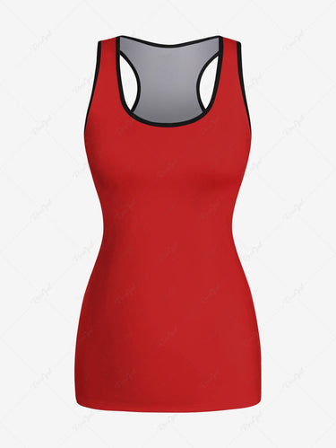 Gothic Plus Size Basic Solid Racerback Tank Top and Octopus Print Skew Neck Batwing Sleeves T-shirt Set