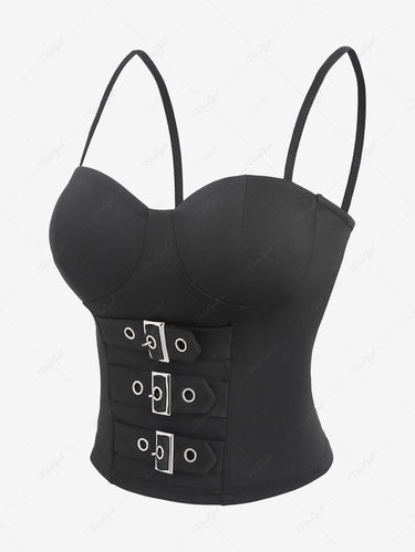 Gothic Strappy Buckle Grommet Solid Backless Cami Top(Adjustable Shoulder Strap)