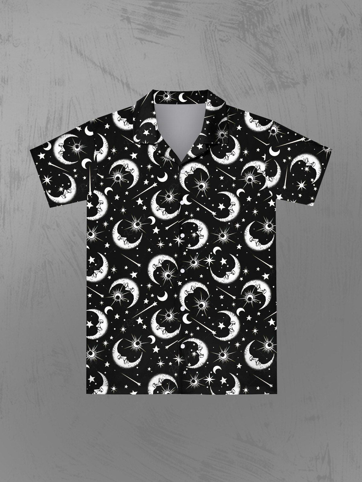 Gothic Galaxy Sun Moon Star Print Button Down Shirt For Men