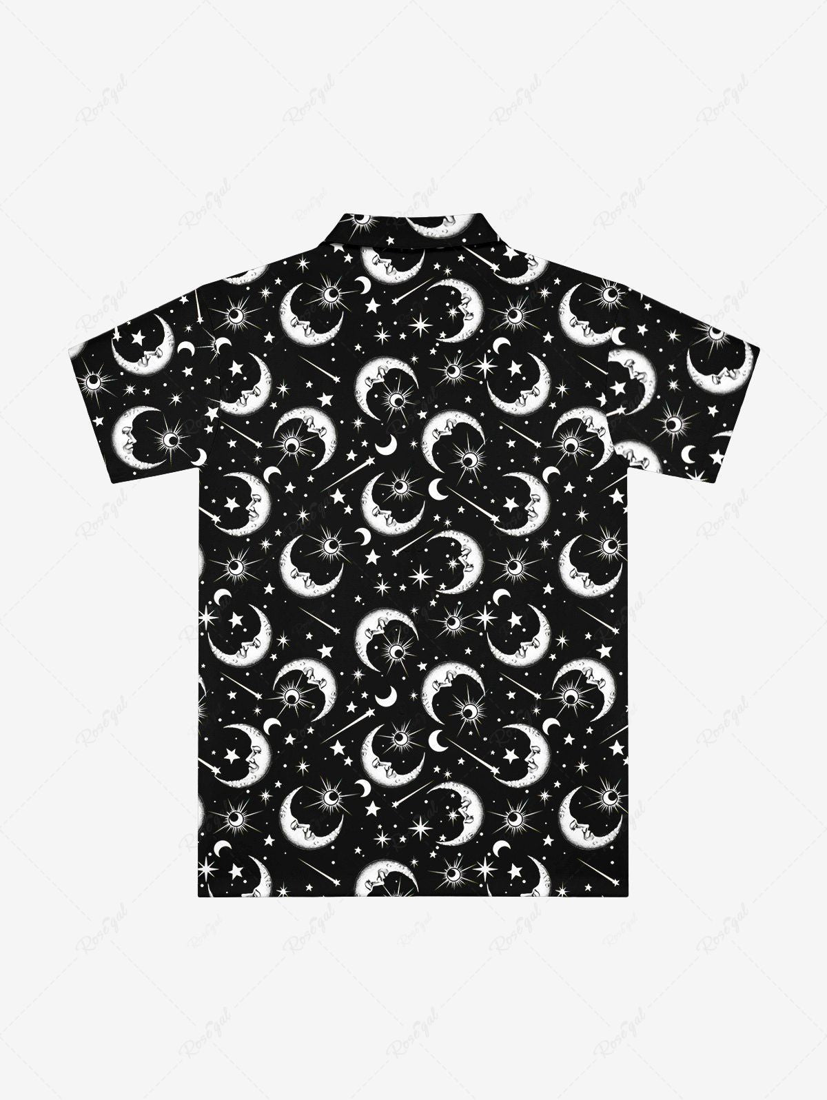 Gothic Galaxy Sun Moon Star Print Button Down Shirt For Men