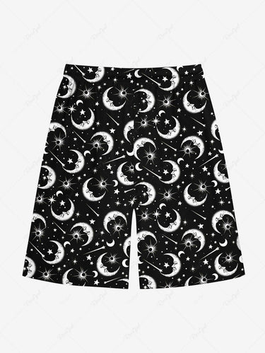 Gothic Plus Size Galaxy Moon Sun Star Print Beach Shorts For Men