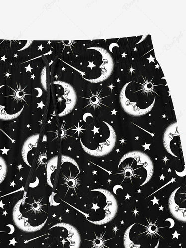 Gothic Plus Size Galaxy Moon Sun Star Print Beach Shorts For Men