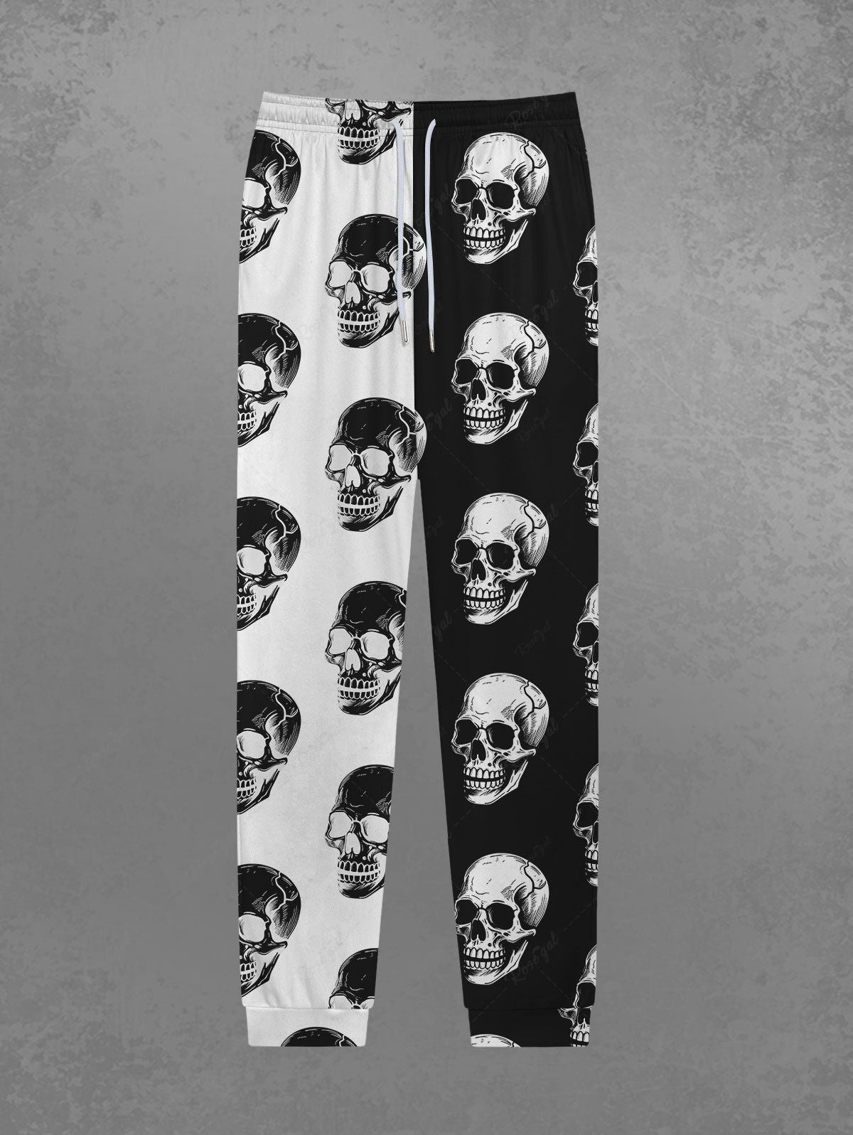 Gothic Skulls Two Tone Colorblock Print Drawstring Jogger Pants For Men