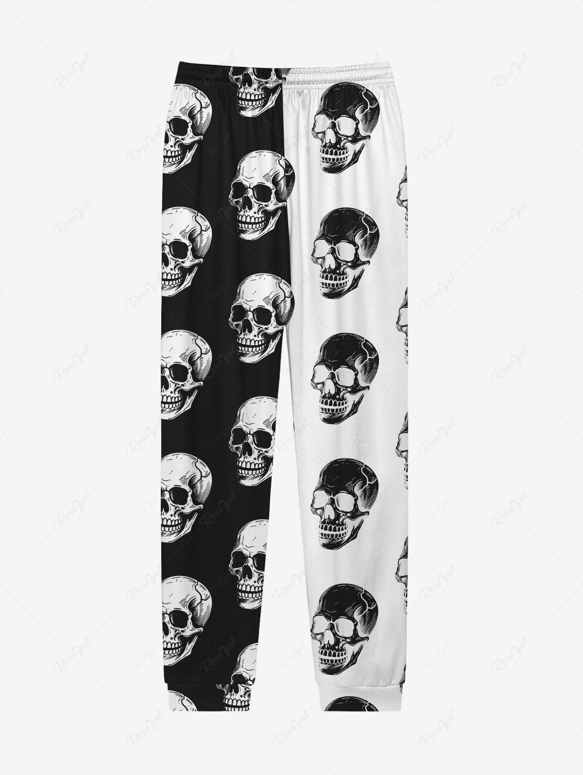 Gothic Skulls Two Tone Colorblock Print Drawstring Jogger Pants For Men