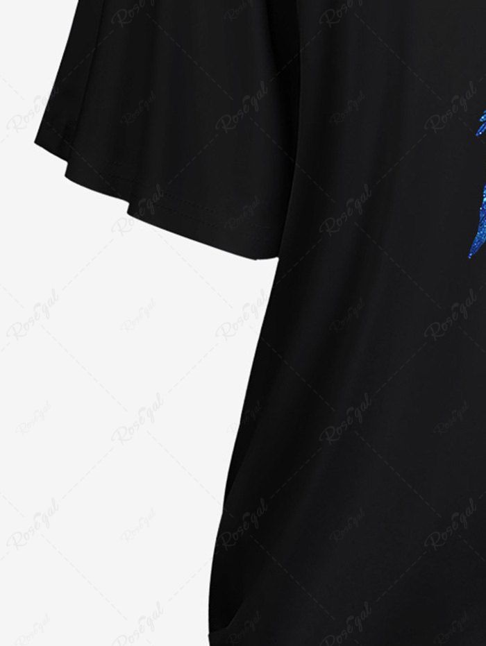 Gothic Skew Neck Bat Wing Sleeves Glitter Wings Skulls Butterfly Print T-shirt