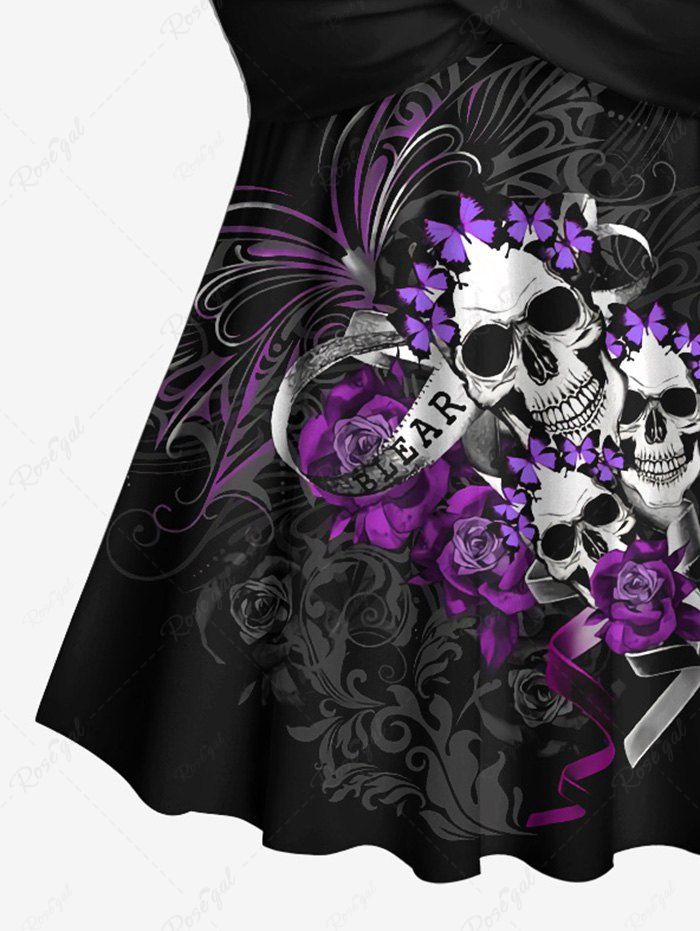 Gothic Halter Twist Skulls Flower Print Tankini Top