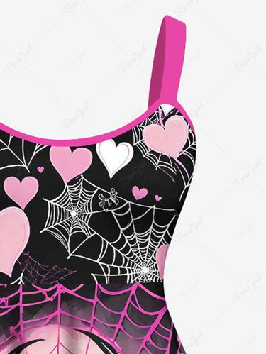 Gothic Halloween Costumes Plus Size Spider and Spider-web Heart Print Ombre Backless A Line Tank Dress