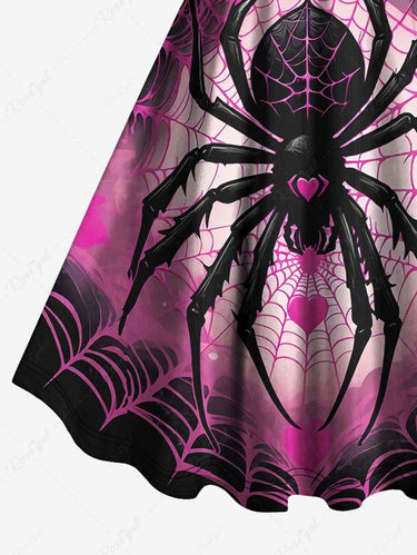 Gothic Halloween Costumes Plus Size Spider and Spider-web Heart Print Ombre Backless A Line Tank Dress